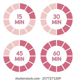 Concept of time set with circle diagram,15,30,45,60 minutes illustration,vector.