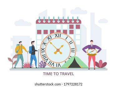 Concept of time to travel, modern flat design vector illustration, for graphic and web design