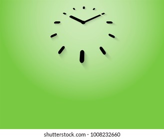 The concept of time, the wall hanging on green background, light and shadow.