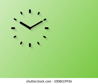 The concept of time, the wall hanging on green background, light and shadow.