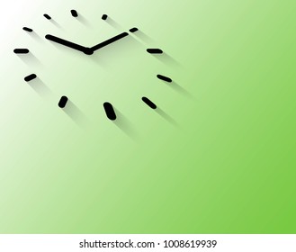 The concept of time, the wall hanging on green background, light and shadow.