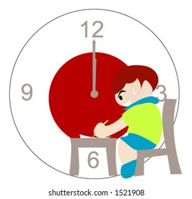 Concept: Time's up, Student finishing up exam - Vector