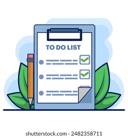 Concept of To-do list, reminder, Clipboard with checklist on a white sheet of paper. A list of questions. Documents on the table. target, tick mark, management, timeline, business planner.