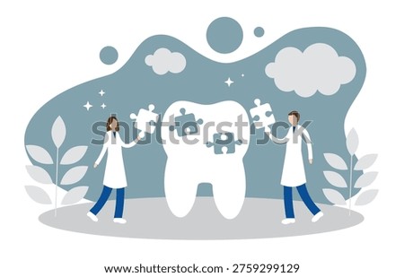 The concept of tooth restoration and enamel restoration. Tooth and Puzzles