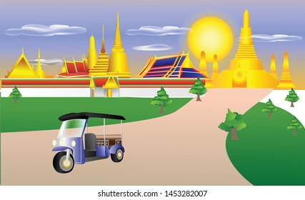 The concept of tourism in Thailand, Tuk Tuk.-เวกเตอร์