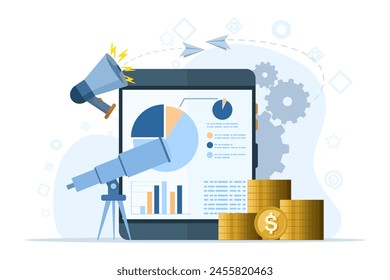 concept towards goal in column, business achievement. increased motivation, teamwork to achieve business goals. ways to achieve target, flat vector illustration on white background.