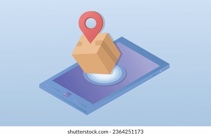 Concept Tracking Delivery Apps Stock.on blue background.isometric Vector Design Illustration.