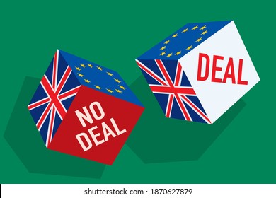 Concept of the trade agreement between Europe and the United Kingdom, represented by two dice who will decide the verdict of Brexit.