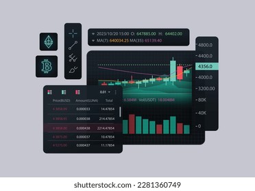 Concept Trading platform for Forex, Stock Market App. Digital money, cryptocurrency, investment, finance and trading. Exchange vector illustration