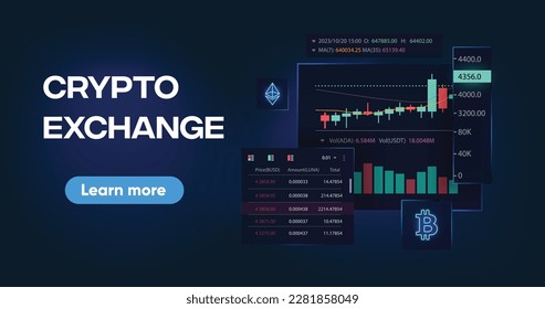 Concept Trading Plattform für Forex, Stock Market App. Digitales Geld, Kryptowährung, Investitionen, Finanzen und Handel. Crypto Exchange, Vektorgrafik