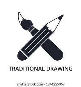 Concept of traditional drawing with brush and pencil in flat design. Modern vector illustration for web and app design, marketing and print material