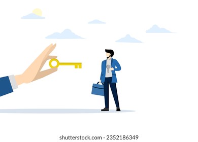 concept of training to unlock the true potential of employees and achieve career success, skills for personal talent development, trainers hold the golden key of success to open employee keyholes.