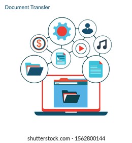 Concept of transferring information from paper carriers to mobile applications. Electronic documents. Flat line vector illustration