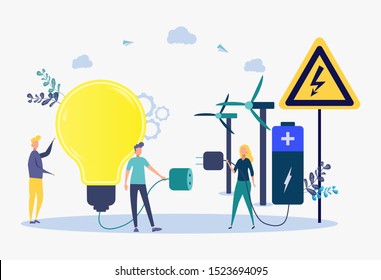 The Concept Of Transition To Environmental Energy. Saving Energy, Sustainable Energy Concept. Colorful Vector Illustration