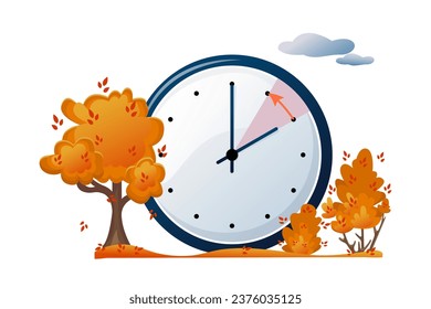 The concept of the transition to winter time. Autumn hours. The clock hand switches to winter time. Flat style, vector illustration. Vector illustration