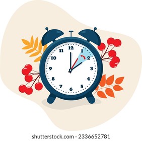 The concept of the transition to winter time. flat illustration with fall foliage and fall theme. Fall back