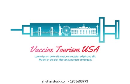 Concept travel art of vaccine tourism of USA,vector illustration