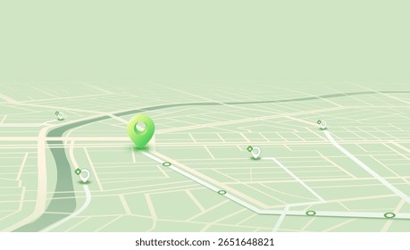Het concept van reizen via de route naar doel. Abstract navigatieplan belicht POI, inclusief straten, straten en blokken in de stad. Stadsplattegrond met richtingborden, een beoogd doelpunt. Vectorillustratie