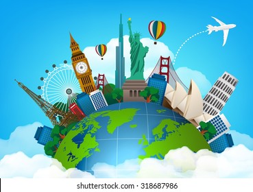 Concept Travel Famous Monuments World Vector Stock Vector (Royalty Free ...