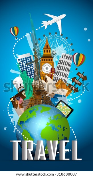 Concept Travel Famous Monuments World Vector Stock Vector (Royalty Free ...