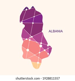 Concepto de viaje. Mapa de Albania texturado por líneas y puntos