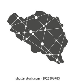 Concept of travel. Map of Belgium textured by lines and dots pattern