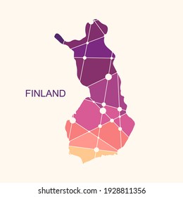 Concept of travel. Map of Finland textured by lines and dots pattern