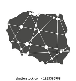 Concepto de viaje. Mapa de Polonia texturado por líneas y puntos