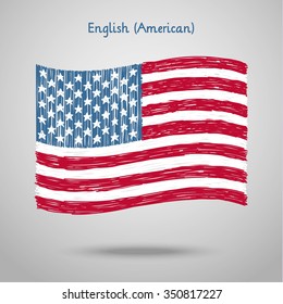 Concept of travel or studying English. Hand Drawn United States of America Flag. Vector illustration