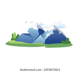 Concept Travel trip mountains. This illustration features a beautiful mountain landscape in a flat and minimalist design. Vector illustration.