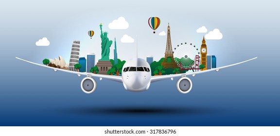 The concept travel the world on the airplanes. vector