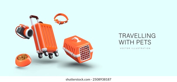 Concept of traveling with animals. Help with transportation, selection of accessories for pets