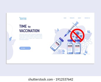 Concept of treatment for coronavirus. Anti Covid-19 injection.
Syringe and vaccine bottles for 2019-ncov virus vaccination. Stop Corona virus sign.