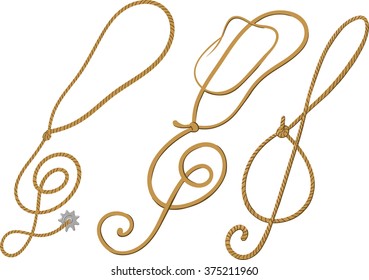 Concept treble clef made in the cowboy style in the form of lasso or hats.
