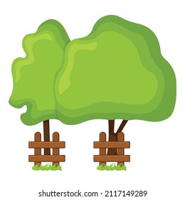 Concept tree organic natural pine and fir forest with fence icon vector illustration botanical graphic wood landscape, isolated on white. Outdoor place.