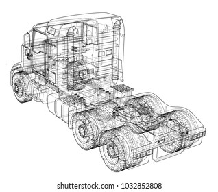 Concept truck. Vector rendering of 3d. Wire-frame style. The layers of visible and invisible lines are separated