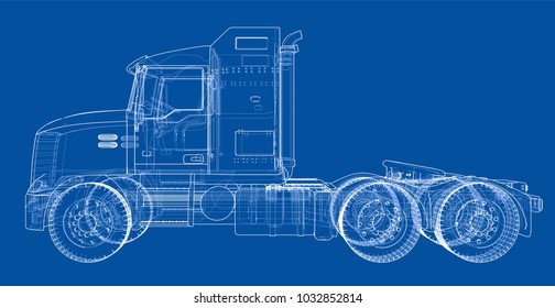 Concept truck. Vector rendering of 3d. Wire-frame style. The layers of visible and invisible lines are separated