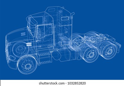 Concept truck. Vector rendering of 3d. Wire-frame style. The layers of visible and invisible lines are separated