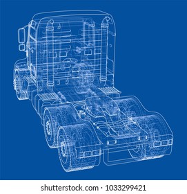 Concept truck. Vector rendering of 3d. Wire-frame style. The layers of visible and invisible lines are separated