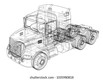 Concept truck. Vector rendering of 3d. Wire-frame style. The layers of visible and invisible lines are separated