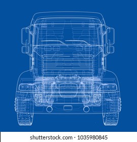 Concept truck. Vector rendering of 3d. Wire-frame style. The layers of visible and invisible lines are separated