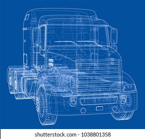 Concept truck. Vector rendering of 3d. Wire-frame style. The layers of visible and invisible lines are separated