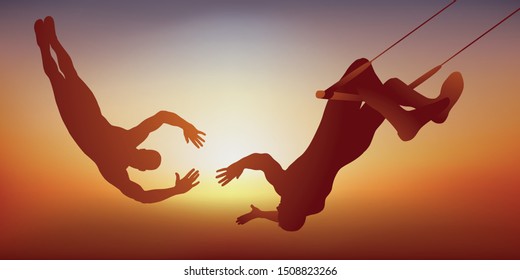 The Concept Of Trust In His Partner, With A Circus Show Duo Showing Two Trapeze Artists Who Make A Number Of Acrobatics.