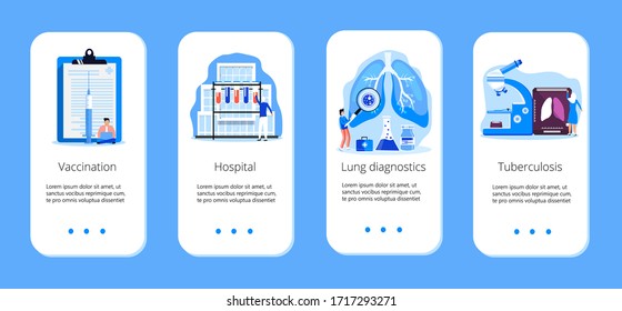 Concept of tuberculosis, pneumonia, lung diagnosis x-ray machine for diagnosis, it is mobile website, app, banner. Influenza, coronovirus, flu treatment by tiny doctors.