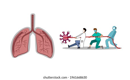 concept Tug of war between doctors and coronavirus