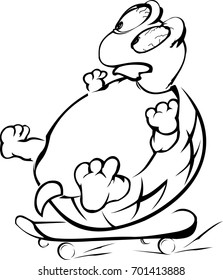 Concept Turtle on skateboard. Black and white sketch