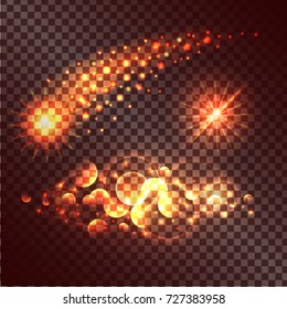 Concept of twinkle actions on transparent background. Vector illustration of fading star, multiplied circles and burning radiance.