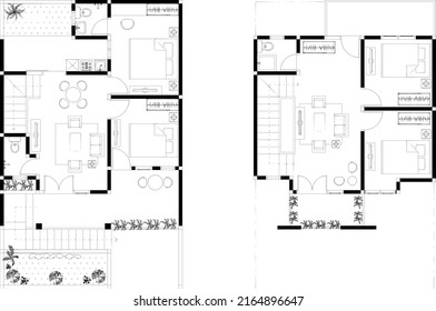 the concept of a two-story house plan with a small area