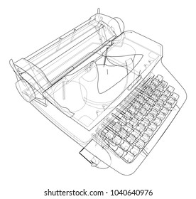 Concept of typewriter. Vector rendering of 3d. Wire-frame style. The layers of visible and invisible lines are separated