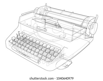 Concept of typewriter. Vector rendering of 3d. Wire-frame style. The layers of visible and invisible lines are separated